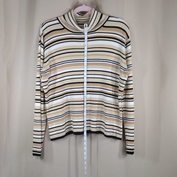 Worthington Turtle Neck Winter Formal Stripes Long Sleeve Stretchy Cotton Shirt - Picture 3 of 13